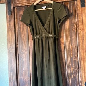 Olive green knee length maternity dress